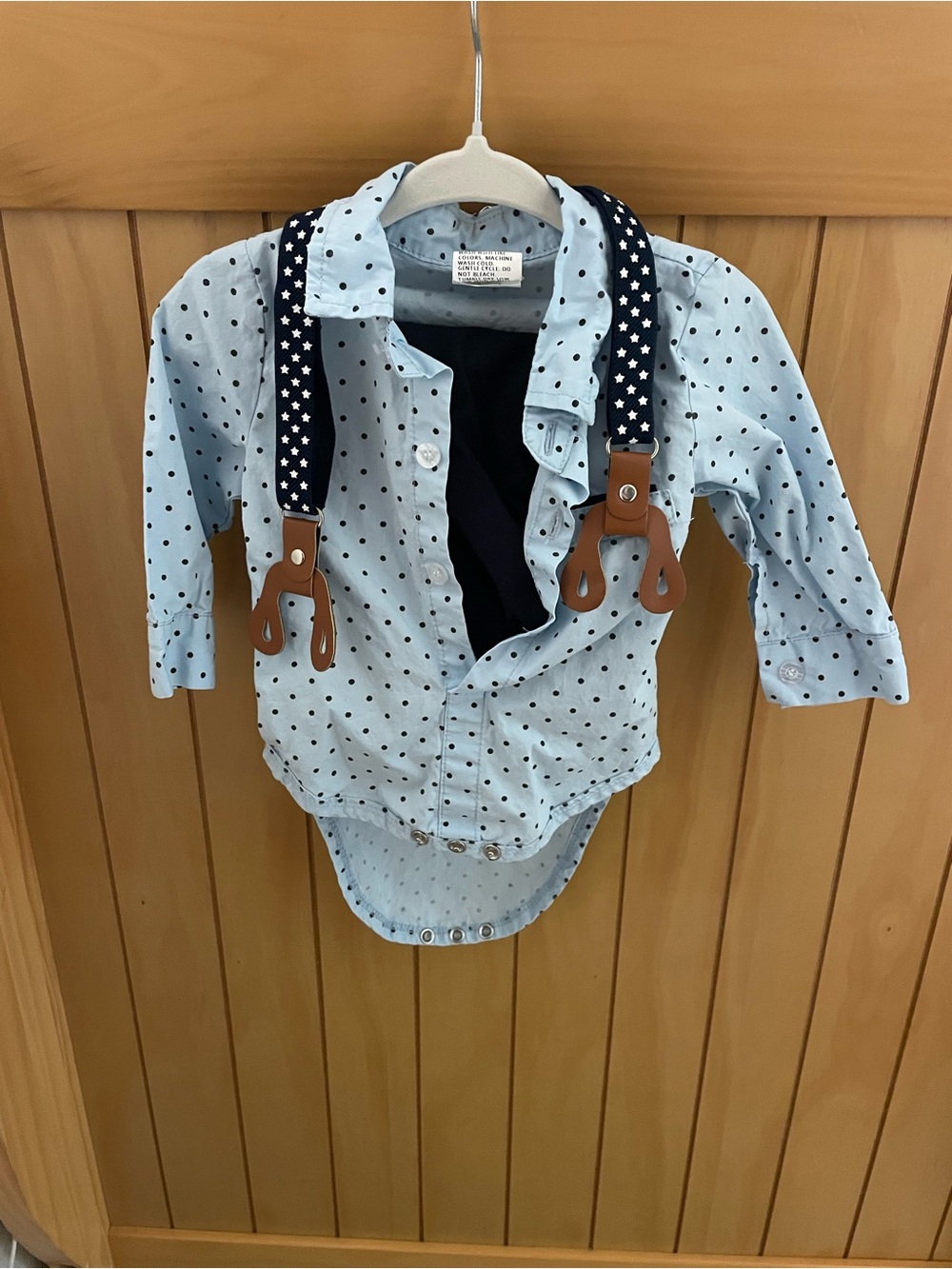 Kids Polka Dot Blue Shirt with Navy Star Suspenders